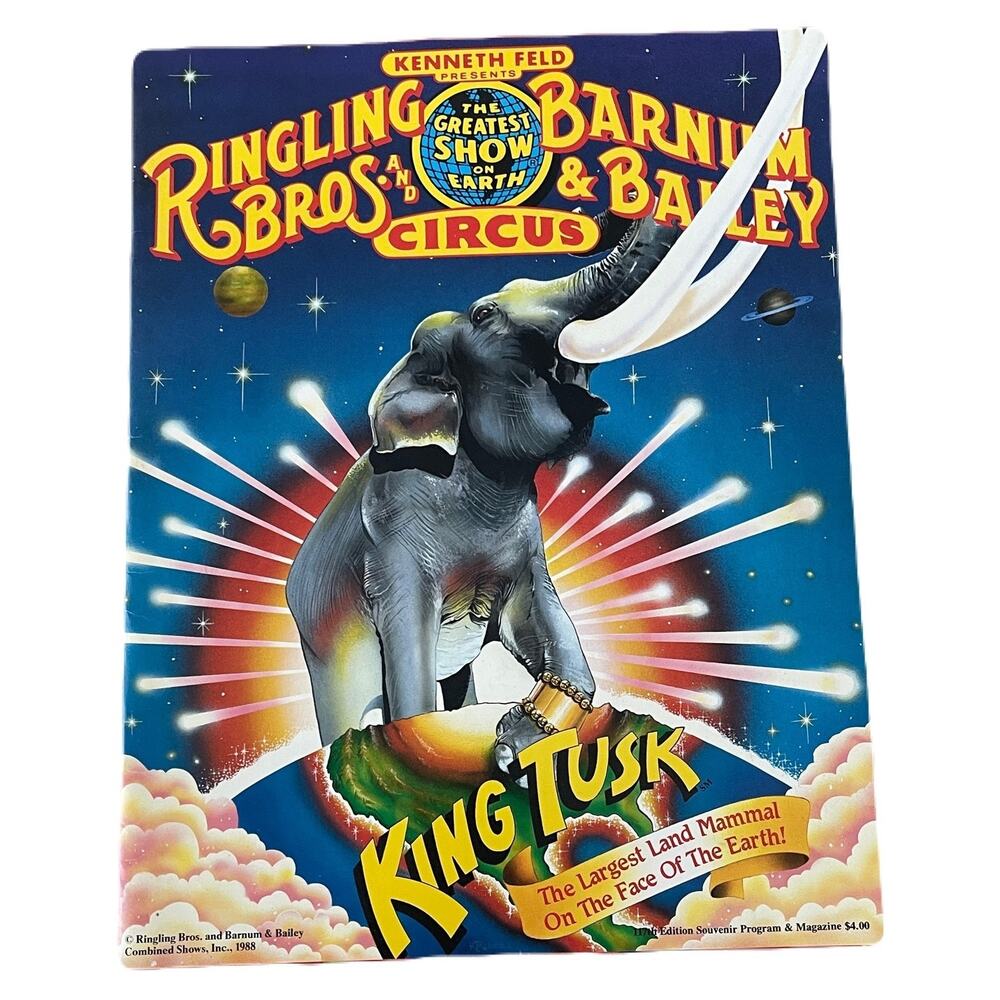Ringling Bros. Barnum & Bailey 1988 Circus Program w/Poster - King Tusk 117th Ed